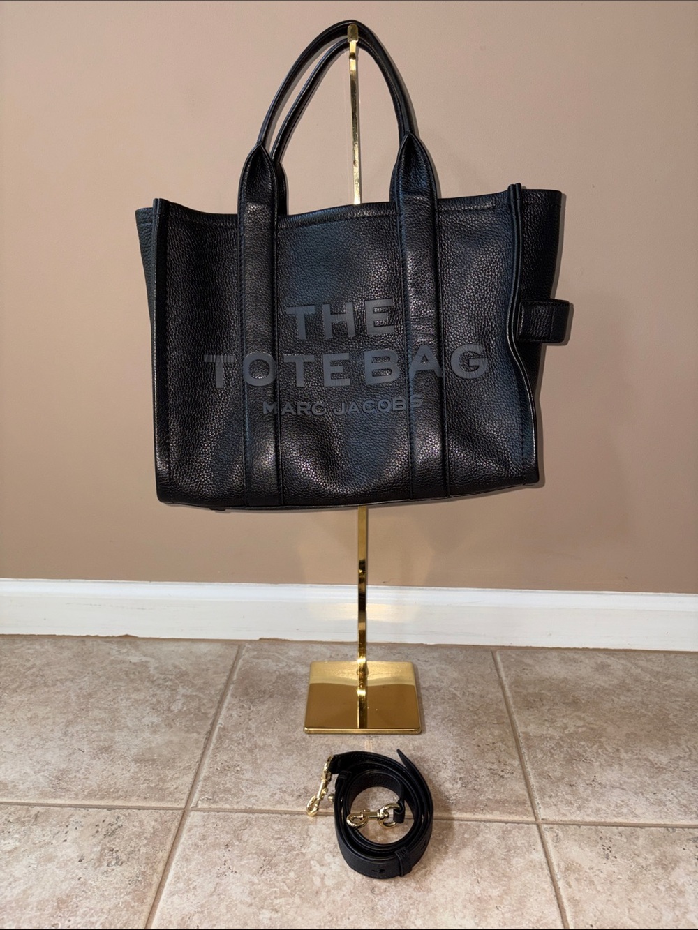 Marc Jacobs Black Pebbled Leather Tote with Gold Hardware